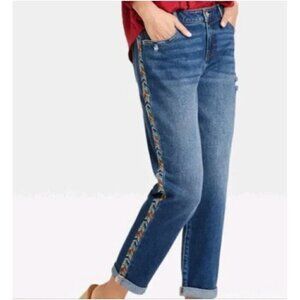 Knox Rose Jeans Womens 16 Cropped Distressed Embroidered Trim Stretch Boho